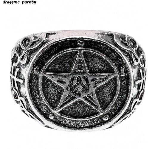 Stainless Steel Gothic Punk Retro Personality Pentagram Satanism Five-Pointed Star Rings Minimalist Signet Ring Men Jewelry Gift