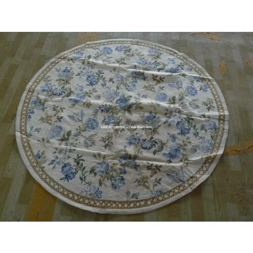 Free shipping 6' X 6' CHIC HAND KNOTTED WOOL STUNNING ROUND FRENCH FLORAL NEEDLEPOINT RUG