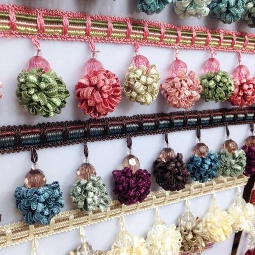 1M Curtain Sewing Tassel Fringe Trim Tassel Pom Pom Tassel Upholstery Home Decor Dress Stage Garment Curtain Decorative