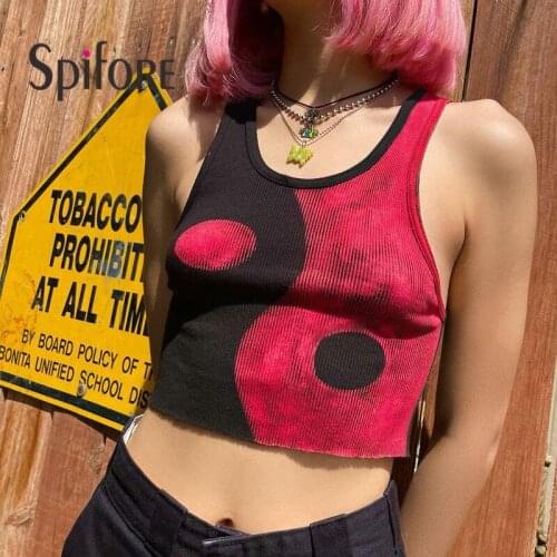 Spifore Tie Dye Rib Tank Top Women Summer Aesthetics Ladies Clothes Streetwear Casual Sleeveless Sexy Print Crop Top Y2K