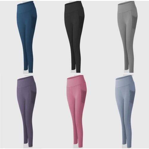 Sportswear Women Tight Leggings With Hip Lifting And Quick Drying High Waist Elastic Mesh Side Pocket Gril Running Fitness Pants
