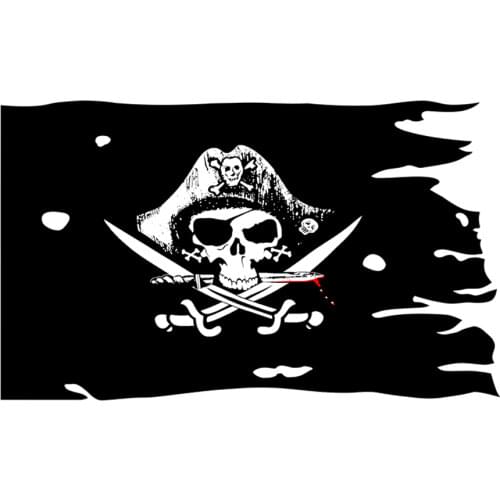 Older broken jolly roger Skull Cross bones Pirates dead mans chest Flag