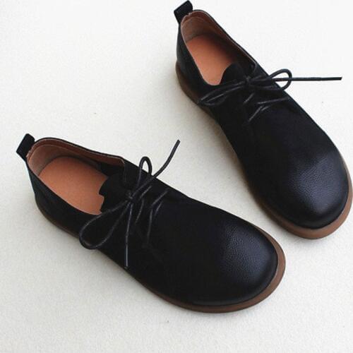 Women Shoes 2020 Casual Oxford Shoes 100% Genuine Leather Ladies Flat Shoes Lace up black flats shoes Woman Footwear