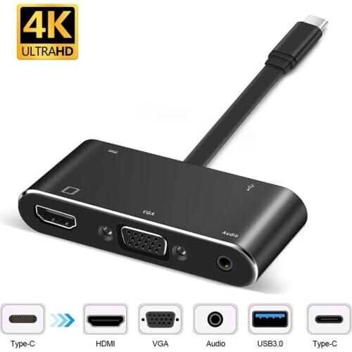 USB-C Type-C to HDMI-compatible HUB Adapter 5 in 1 VGA USB PD AUX Audio Cable PD Converter USB 3.0