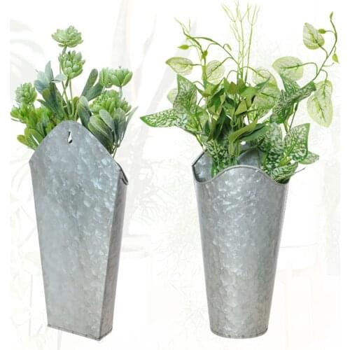 Wrought Iron Barrel Shaped Vase Wall Hanging Solid Color Empty Flower Pot for Home Decoration Metal Plant Holder Flower Vase