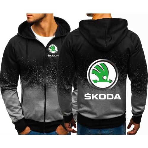 Unisex Spring Gradient Sweatshirts Skoda Car Logo Commission Hoodies Male Cotton Hoodies Mans Sport zipper Jackets