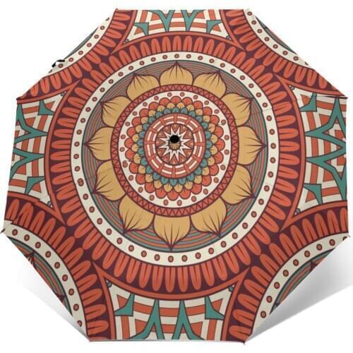 Wind Resistant Folding Automatic Umbrella Women Auto Mandala Boho Style Pattern Windproof Umbrellas Rain For Men Parasol