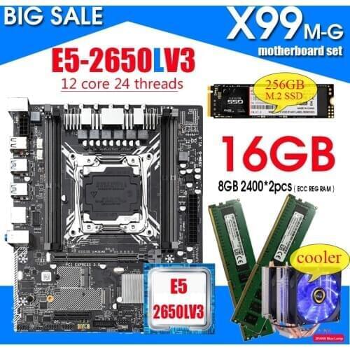 X99M-G motherboard combo with Xeon E5 2650LV3 LGA2011-3 CPU 2pcs X 8GB = 16GB 2400MHz DDR4 memory NVME 256GB M.2 and cooler
