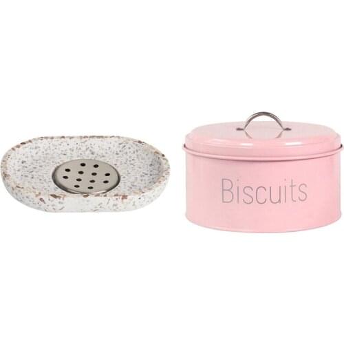 1 Pcs Cake Storage Box Candy Jar Melon Seed Nut Cookies Storage Box & 1 Pcs Terrazzo Soap Dish Oval Soap Dish Drain Tray