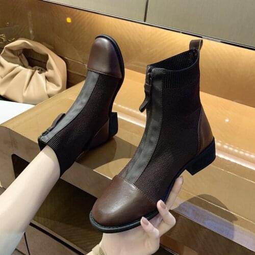 Boots women 2021 new womens shoes British style autumn short boots web celebrity zipper elastic boots women