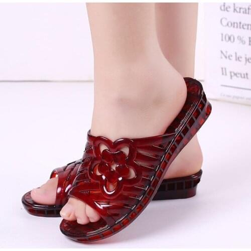 Summer Slope with Non-slip Crystal Slippers Fashion Fish Mouth Open Toe Jelly Shoes Beach High Heel Womens Shoes