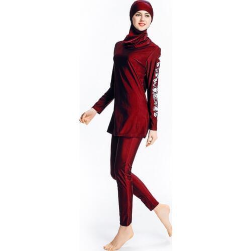 2019 Women Muslim swimsuit Middle Eastern conservative swimsuit elegant temperament solid color hooded three-piece swimsuit