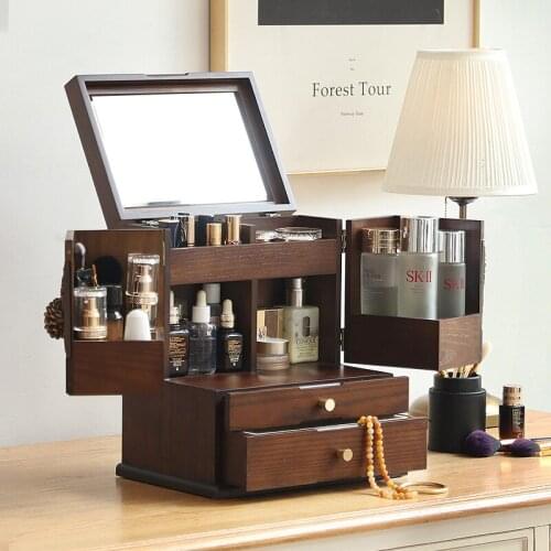 Zq Cosmetics Storage Box Desktop Shelf Wood Skin Care Products Lipstick Dressing Table Jewelry Box