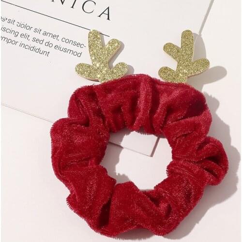 1Pcs New Solid Christmas Scrunchies Women Velvet Elastic Hair Bands Elk Flannel Rubber Band Ponytail Hair Ties Hair Accessories