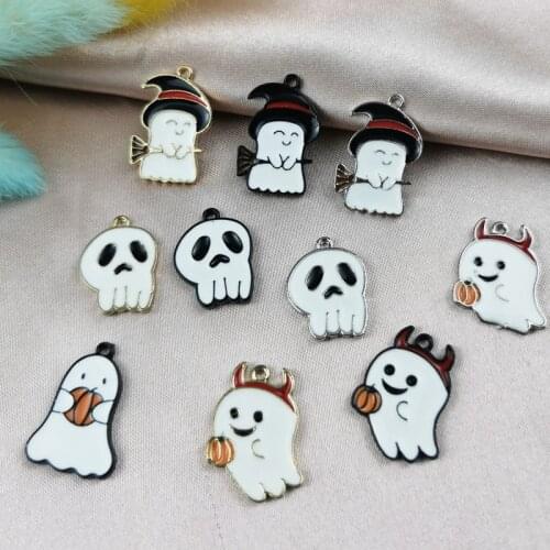 ApeUr 10Pcs Enamel Halloween Oil Drop Charms Pumpkin Ghost Broom Alloy Enamel Pendant Jewelry Making Accessories