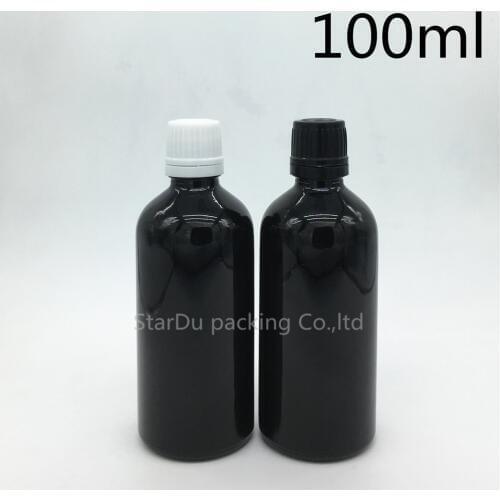12pcs 100ML Black Bottle , 100cc Vials Essential Oil Bottle with tamper evident cap Perfume glass bottles