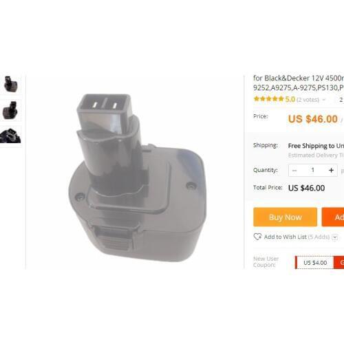 For Black&Decker 12V 4500mah NI-CD power tool battery ,A9252,A-9252,A9275,A-9275,PS130,PS130A,A9266