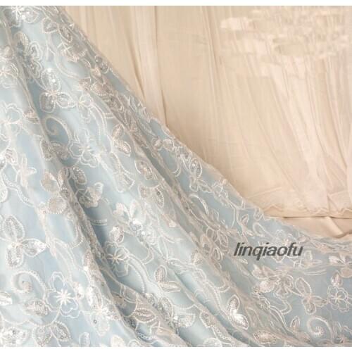 White sequin embroidery fabric lace accessories Wedding dress decoration fabric