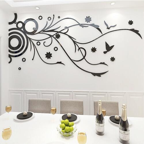 Free shipping Art Flower vine Acrylic 3D Wall Stickers TV background wall DIY decor sticker Living room Bedroom Home decals