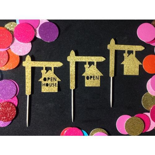 Glitter Real Estate Party Cupcake Toppers Engagement Bachelorette birthday Wedding Bridal Shower toothpicks