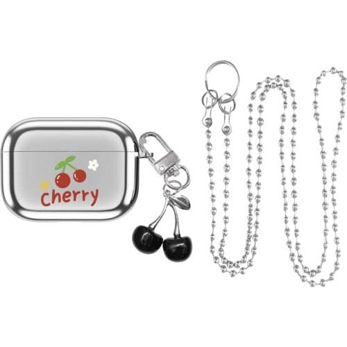 Ins Lanyard Necklace Chain Earphones Case for AirPods 1 2 3 case Sweet cherry soft Plating Headset Case For AirPods Pro Case