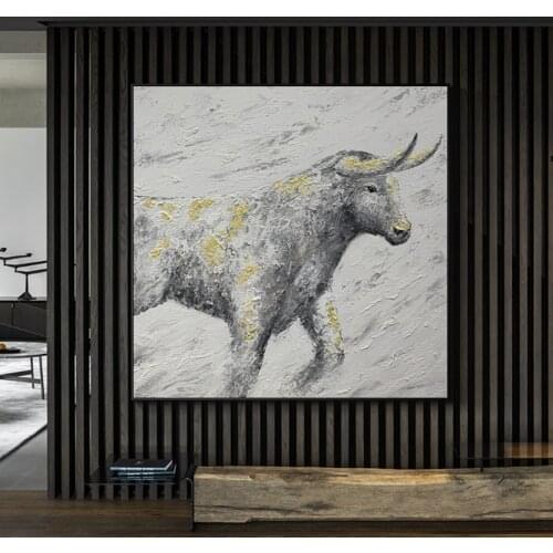 Kids Room Decoration Abstract Running Animal Bullfight Oil Painting Canvas Picture High Quality Wall Hangings Cartoon Art