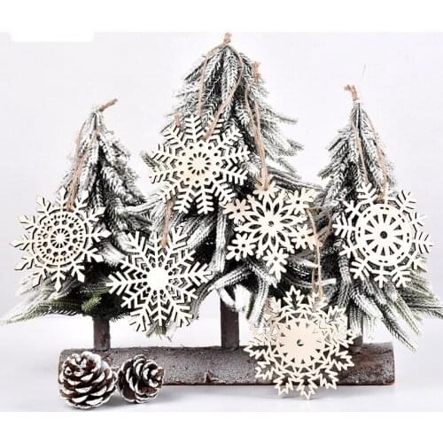 24pcs/set Wooden Christmas Tree Snowflake Wood Chip Pendant Can Do Graffiti DIY Wood Chip Ornaments Ornaments Decoration