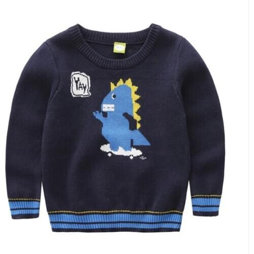 Childrens cotton sweater boys and girls knitting cartoon striped Pullover bottoming shirt