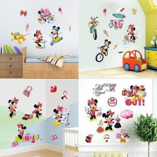 Disney Mickey Minnie PVC Wall Stickers For Nursery Kids Room Party Decor Cartoon Wall Mural Art Decals DIY Home Decoration