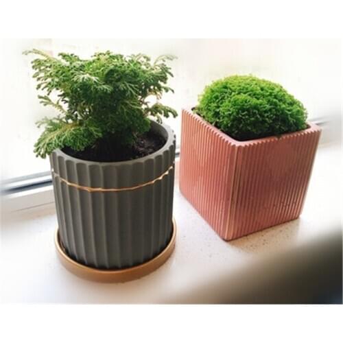 Handmade Concrete Planter Vase Mold 3D Cement Square Round Pen Holder Flower Pot Silicone Pot Molds