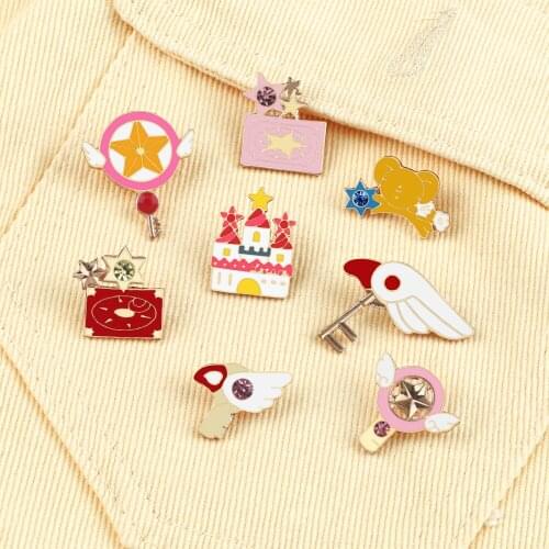 Hot Fashion Cartoon Enamel Pins Cute Castle Card Scepter Elves Key Brooches Kid Lapel Pin Badge Backpack Decoration Jewelry Gift