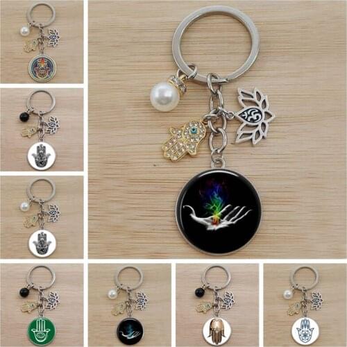 Hamsa Amulet Lucky Cabbage Glass Keychain Jewelry Fatima Handmade Judas Cabbala Charm Miriam Handmade Keychain Jewelry