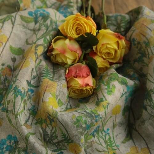 Quality flax fabric digital printing tissu High grade dress and robe fabrics