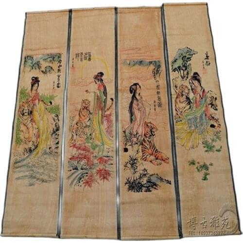 China calligraphy Paintings Scrolls Chinese Painting VINTAGE TRADITIONAL CHINESE PAINTING LONG SCROLL FOUR SCREEN