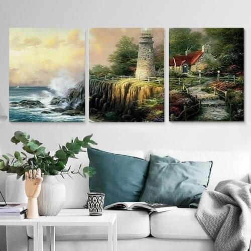 New 3pcs 40x50/50x50cm Oil paint landscape pictures Painting by Numbers Adults on Canvas Wall art Triptych Gift for Home Decor