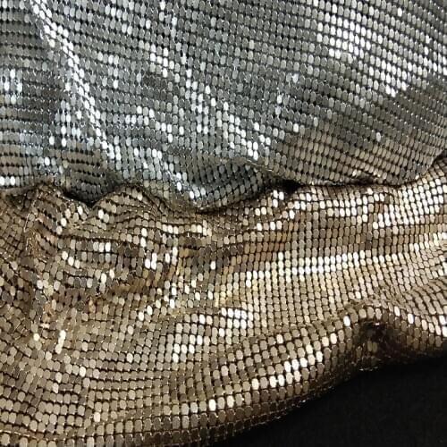 ViaPhil Champagne Gold Silver Matt Metal Mesh Fabric Metallic Fabric Metal Sequin Sequined Fabric DIY Sewing Handwork Home Decor