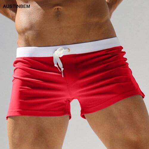 AUSTINBEM men beach shorts breathable quick-drying swimwear sexy pocket men swimsuit sunga beach brief bathing suit men bikinis