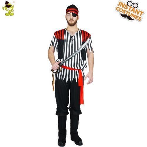 Halloween Costume forn Man Cool Pirate Costume Cosplay Short Stripe Pirate Clothes Shirt Carnival Party Costumes