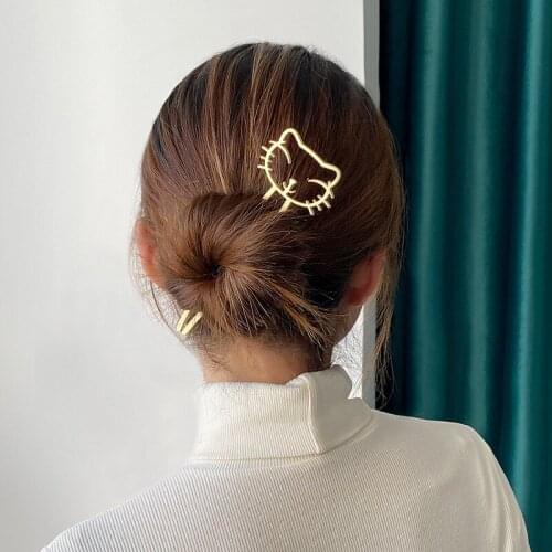 New Sweet And Lovely Frosted Metal Cat Hairpin Female Simple Kitten Hairpin U-shaped Hairpin Exquisite Jewelry