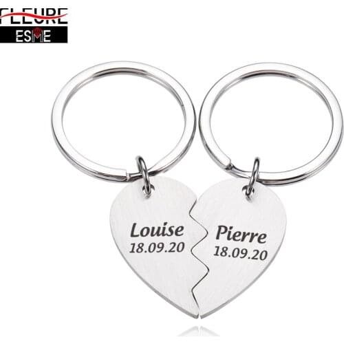 2Pcs Original Keychains Stainless Steel Customized Keychain Couple Broken Love Shape Personalized Gift To Girlfriend Boyfriend