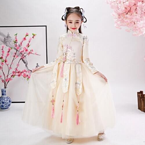 Flower Girl Dress Lace Embroidery Baby Princess Dresses Kids Wedding Teens Party Vestidos Girls Floral Chinese New Year Clothes