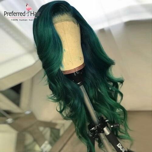 Preferred Burgundy Lace Front Wig Preplucked Glueless Green Human Hair Wig Remy Brazilian Loose Wave Ombre Wigs For Black Women