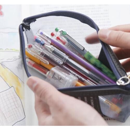 Transparent Mesh Pen Bag Creative Large Capacity Zipper Pencil Bag Student Stationery Storage Bag