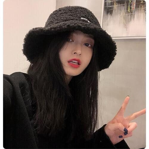 Fishermans Hat Warm Black Imitation Lamb Fluffy Basin Hat Winter