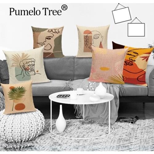 Abstract Pattern Cushions Cover Flax Plant Illustration Decorative Pillow Case Nordic Cushion Human Face Pillowcases Sofa Lounge