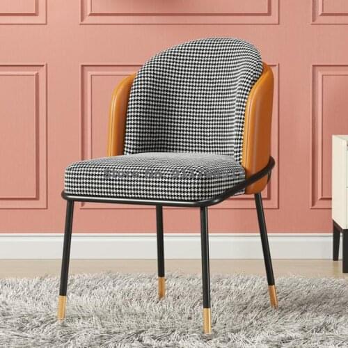 Nordic modern home desk chair minimalist fabric dining chair back chair houndstooth stool makeup chair leisure single chair