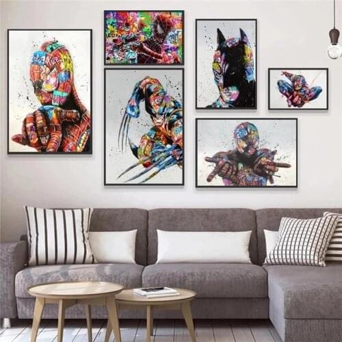 Marvel Street Pop Graffiti Art Figure Painting Spiderman Posters Disney Anime Canvas Movie Print Wall Art Picture Room Decor