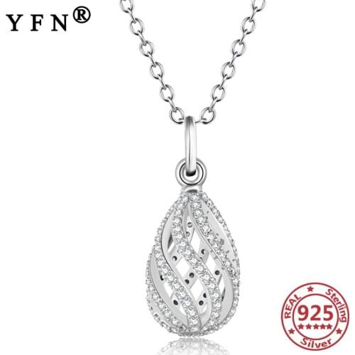 YFN 925 Sterling Silver Water Drop Cage Necklaces AAA+ Cubic Zircon For Trendy Silver Chain Womens Mothers Day Gift Moms Gifts