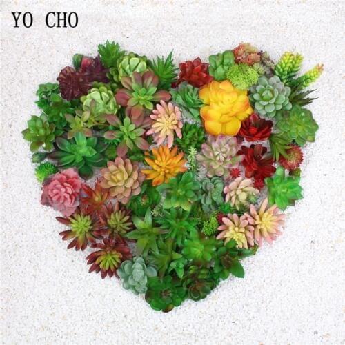 YO CHO Artificial Plants Mini Succulents Green Artificial Succulents Fake Plant Christmas Party Wedding Table Decor Stone Lotus