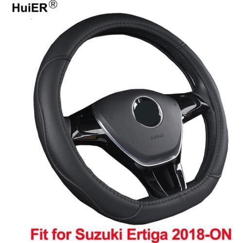 HuiER D Shape Car Steering Wheel Cover PU Leather Braid on Steering For Suzuki Ertiga 2018 2019 2020 -ON Automobile Car Styling